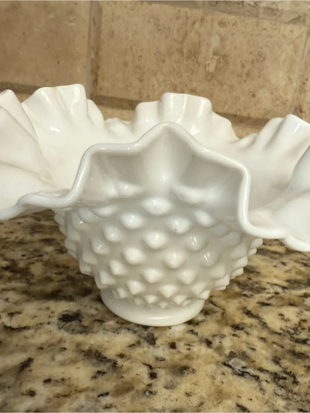 Fenton White Hobnail Ruffled Milk Glass Vase